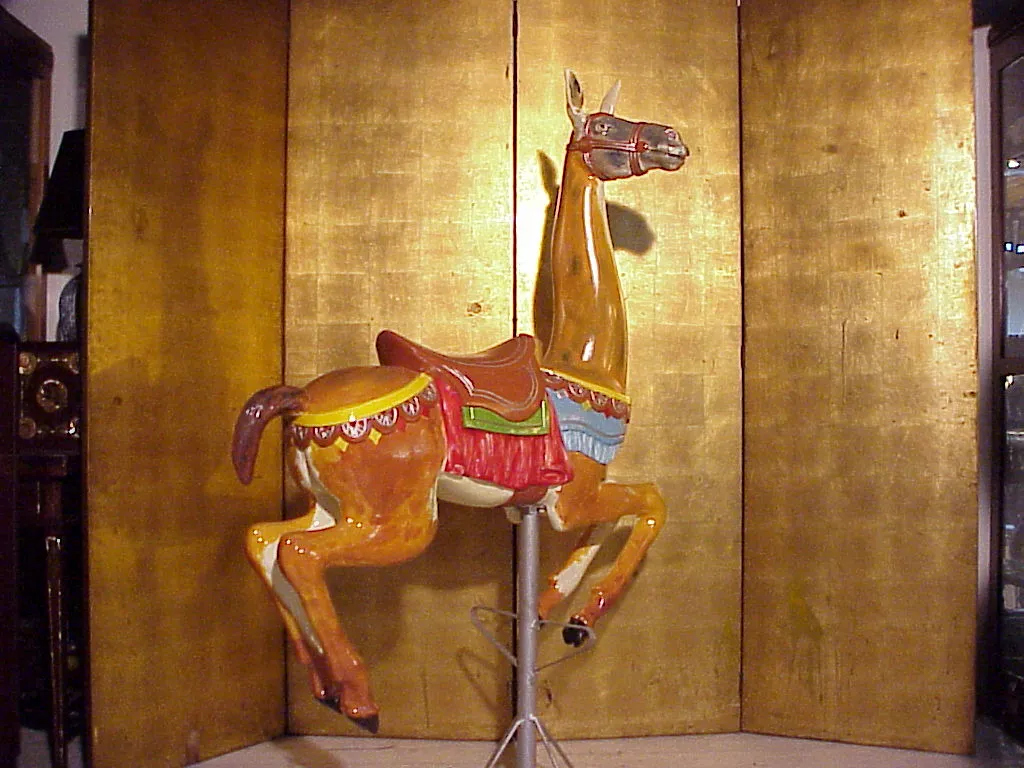 Antique llama, colorful, mounted on a pedestal, classic setting