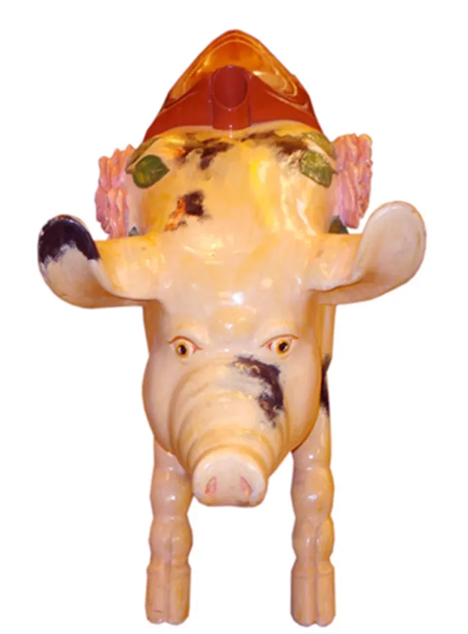 ceramic antique pig with colorful details