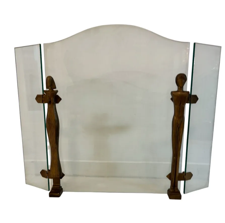 Antique fireplace front with stylized design and figures by Alberto Giacometti