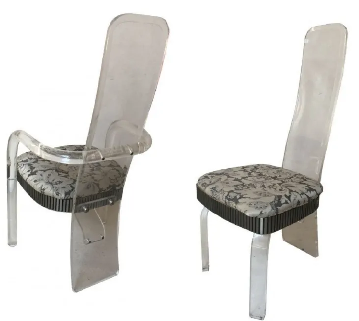 Four chairs and two armchairs, antique style, detailed upholstery.