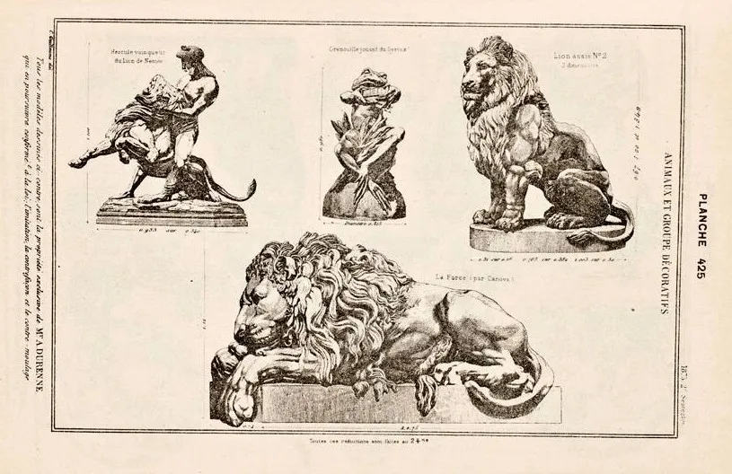 고대 A. Durenne의 2 마리 사자의 다양한 각도 그림