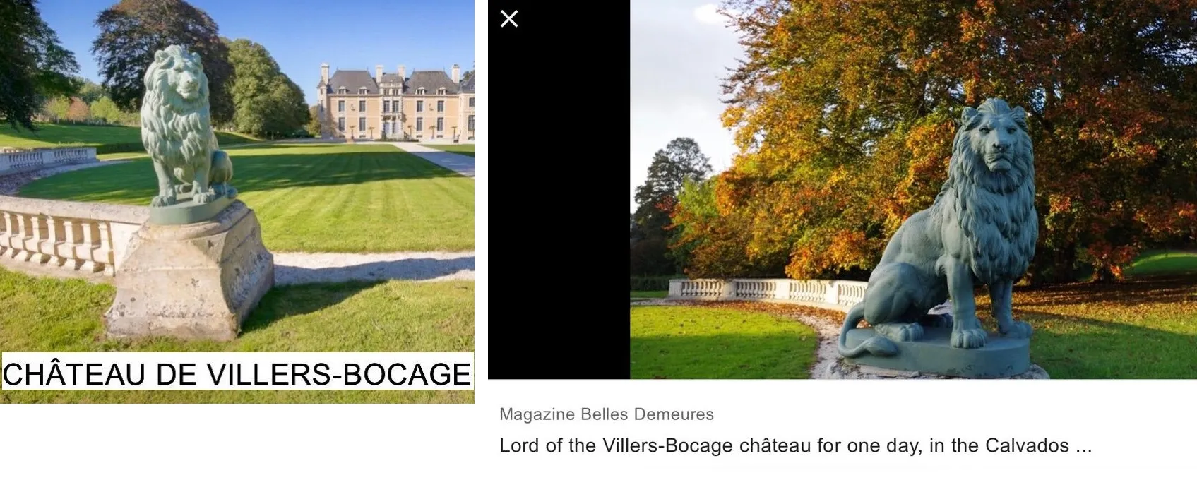 庭にある古い2匹のライオンの彫刻