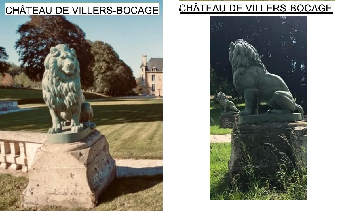 антикварная скульптура 2 льва A. дюренн в саду