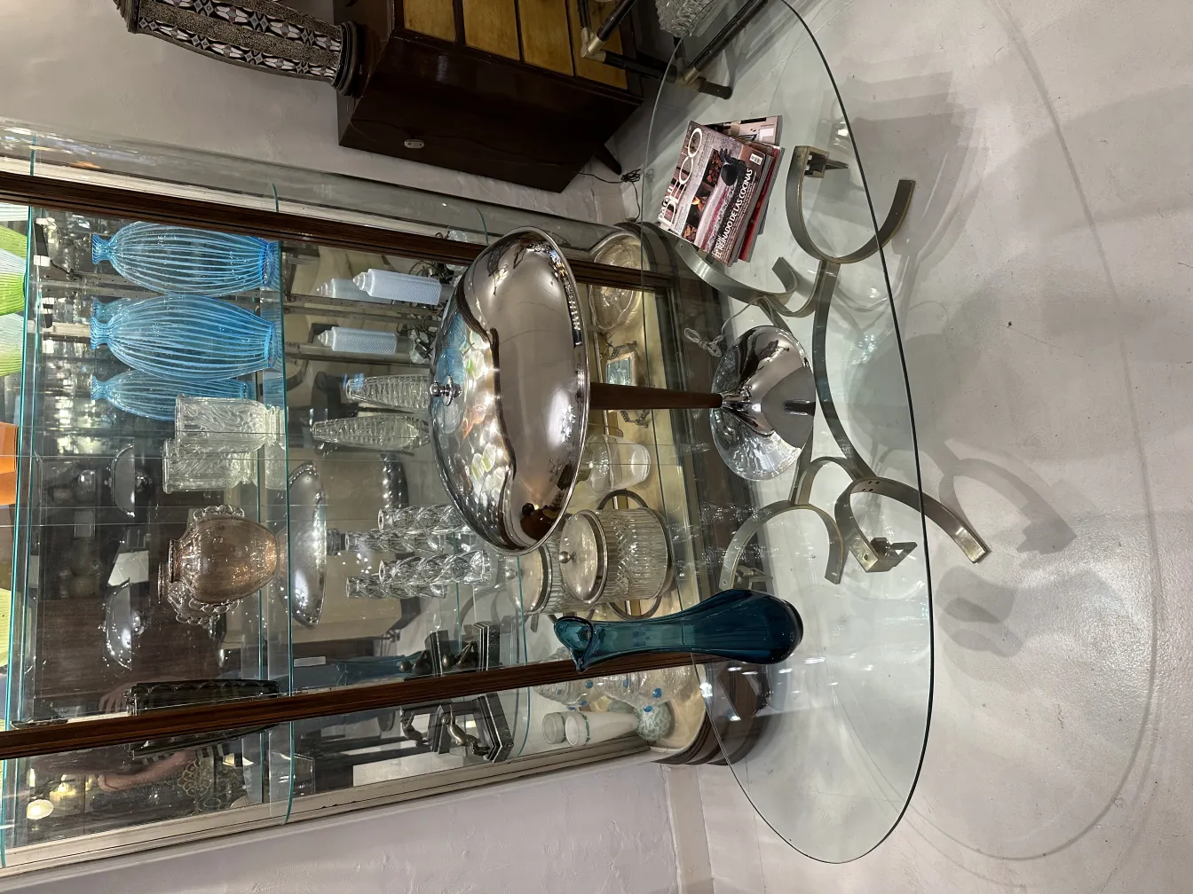 antique decorative vase in a showcase with other items