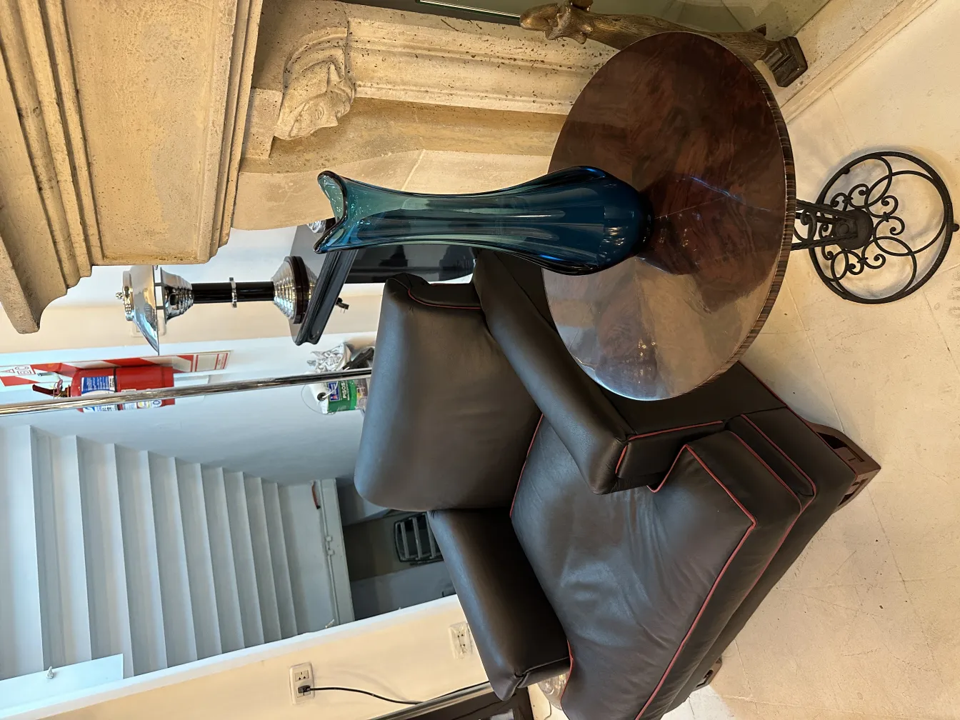 antique blue vase on a table