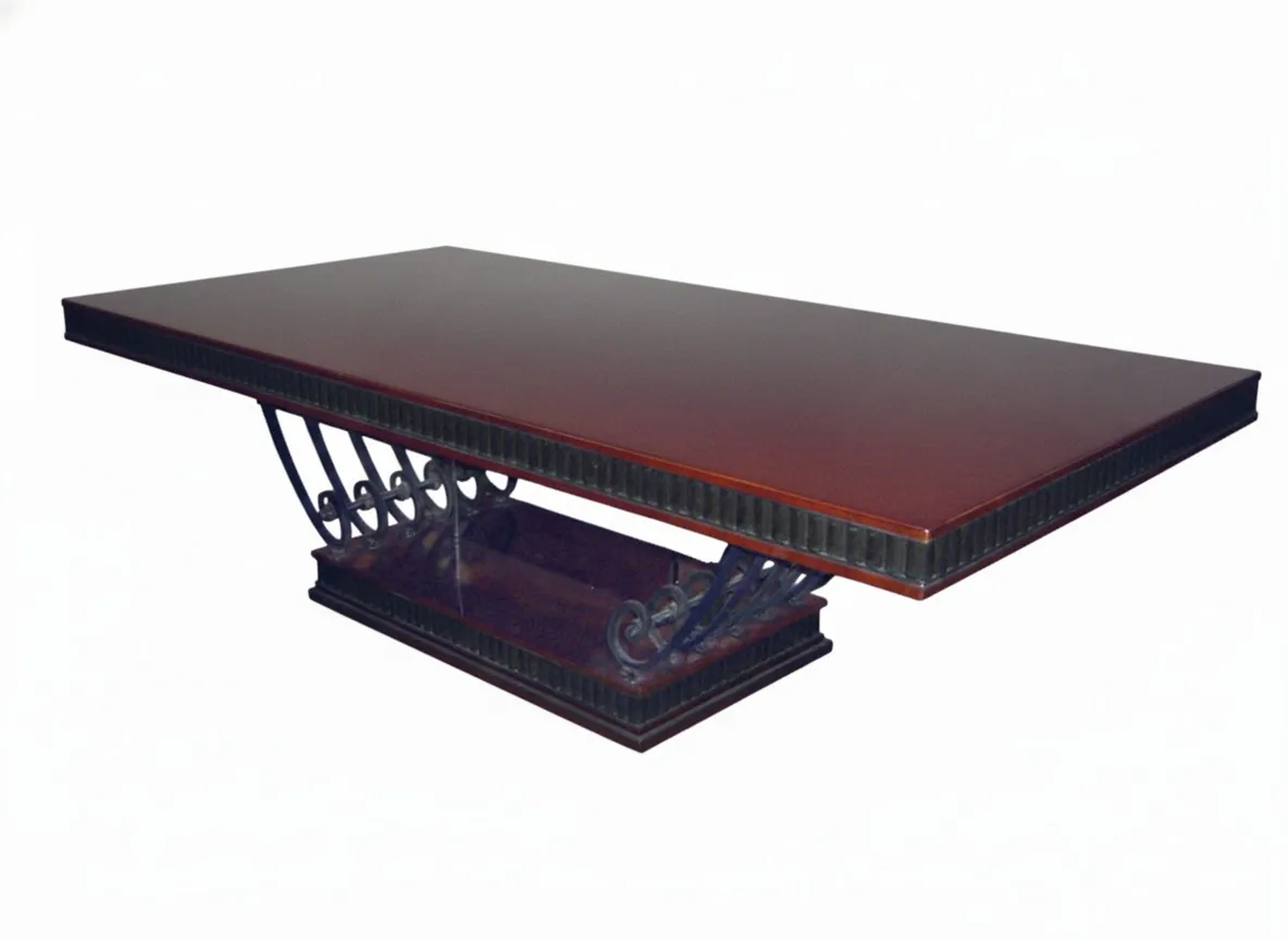 Mesa de jantar antiga Art Deco para 12 pessoas, design elegante com base decorativa