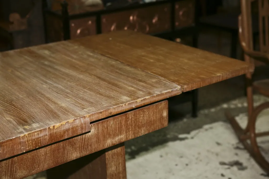 Antique dining table by Jean Michel Frank for 6/4 people in a cozy setting.