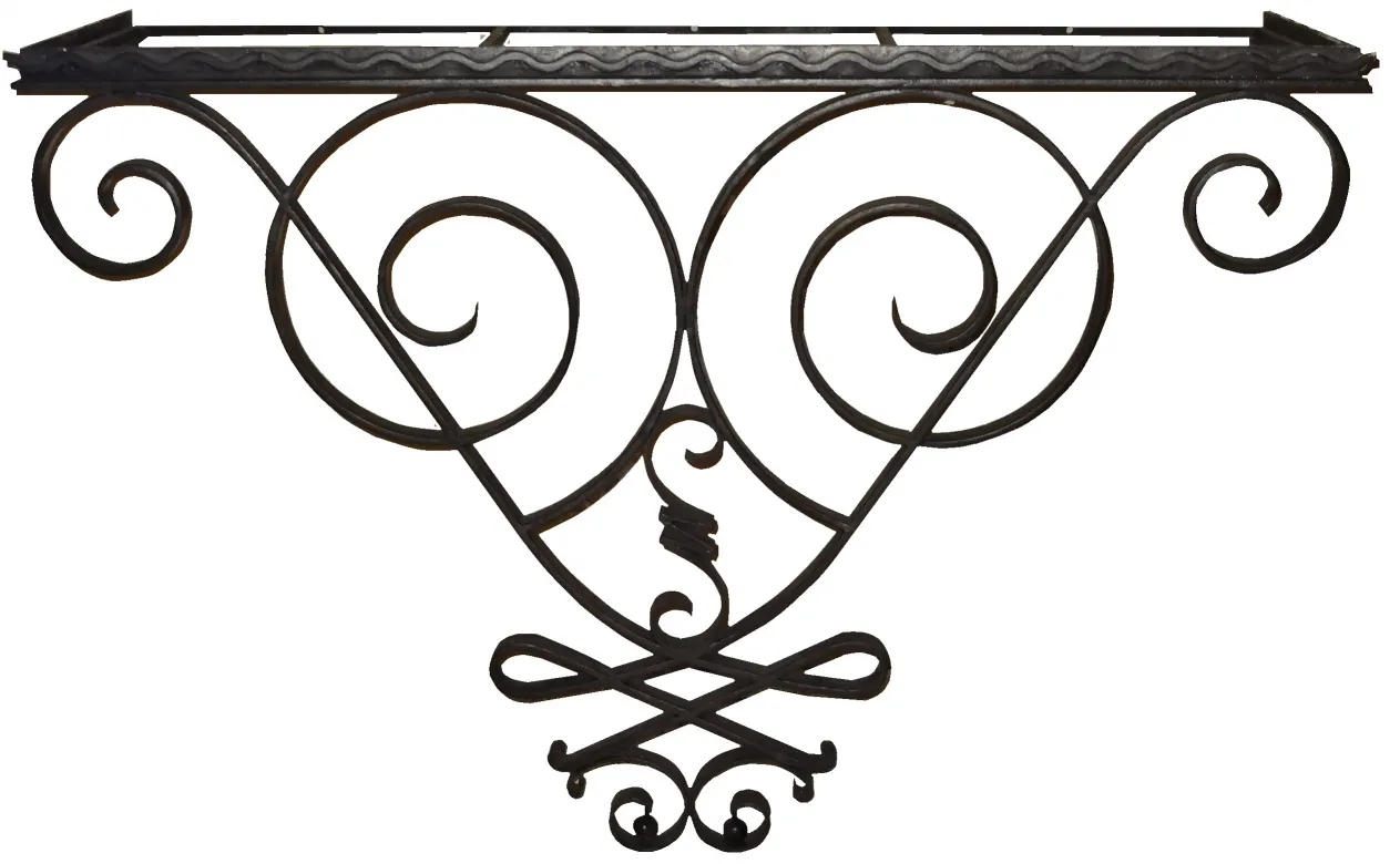 two antique consoles with decorative iron details
