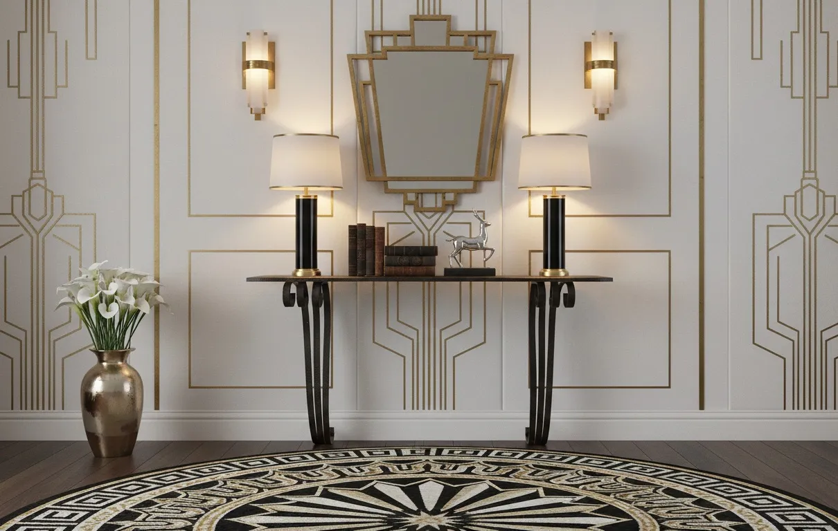 console antiga decorativa com lâmpadas e livros