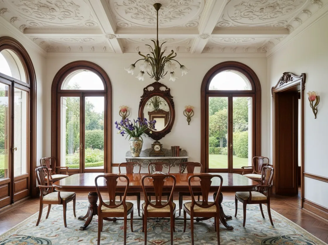 Consola antigua con decoración elegante y flores