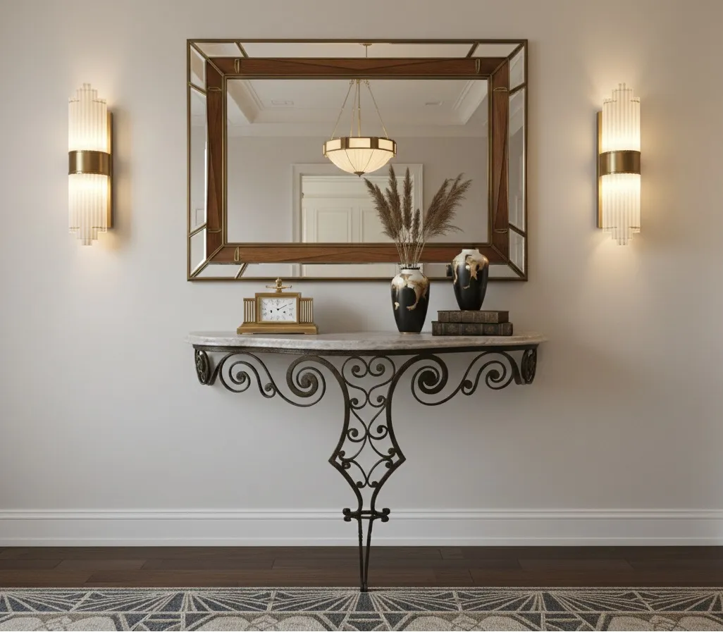 consola antiga Art Nouveau com decorações elegantes