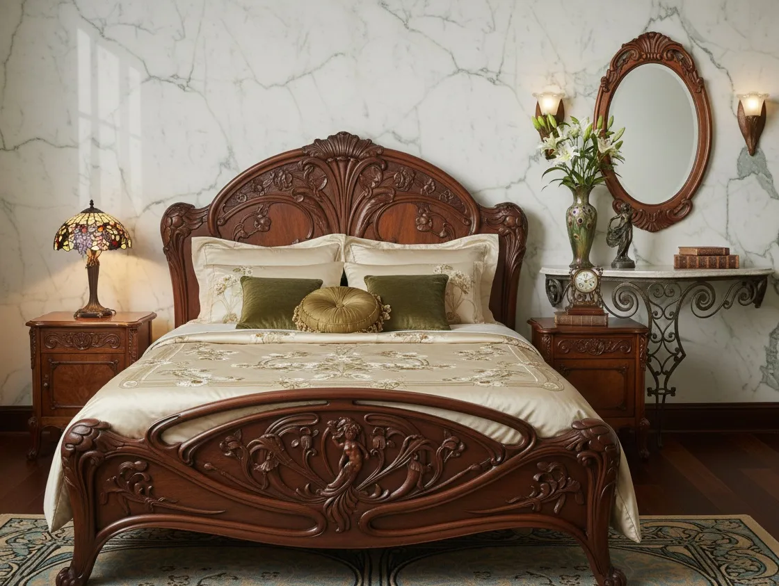 antiga consola estilo Art Nouveau com decoração floral