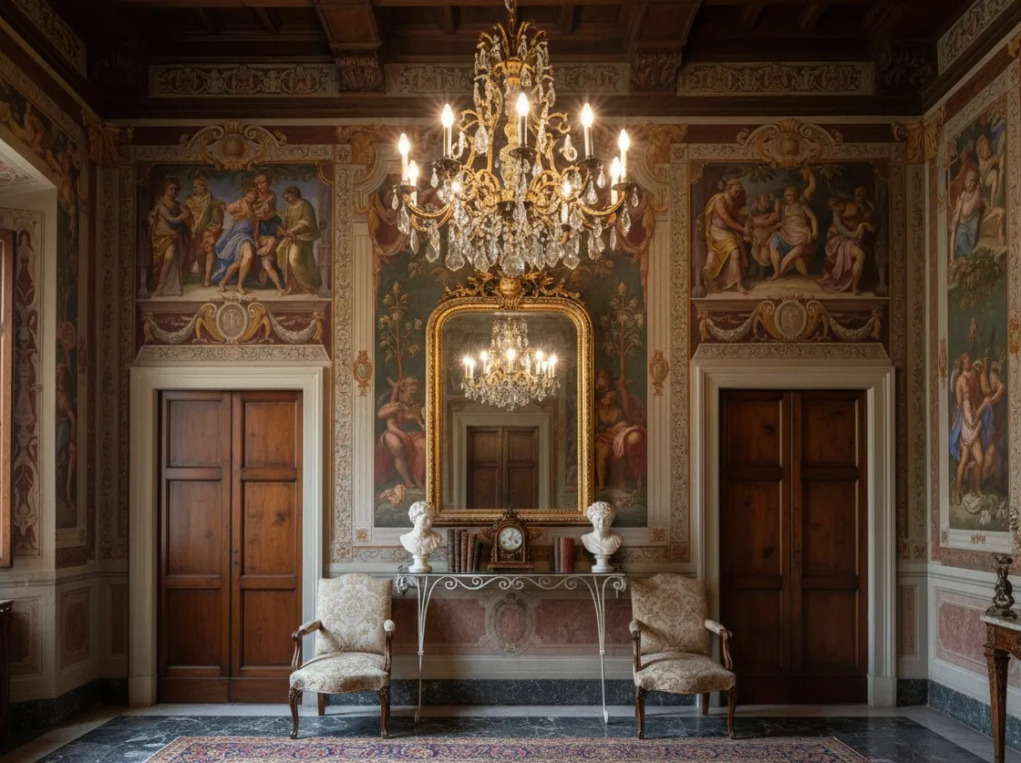 antigua consola estilo francés con espejo y decoración