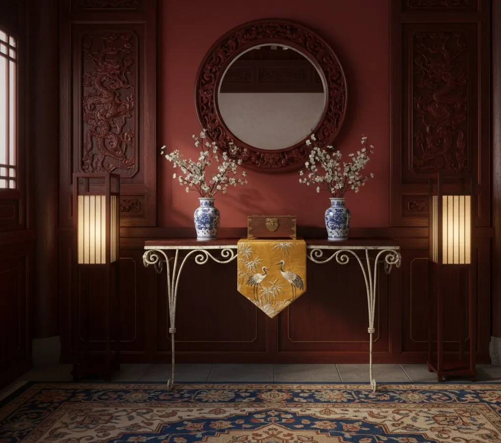 Antico dresuar decorativo con fiori e specchi