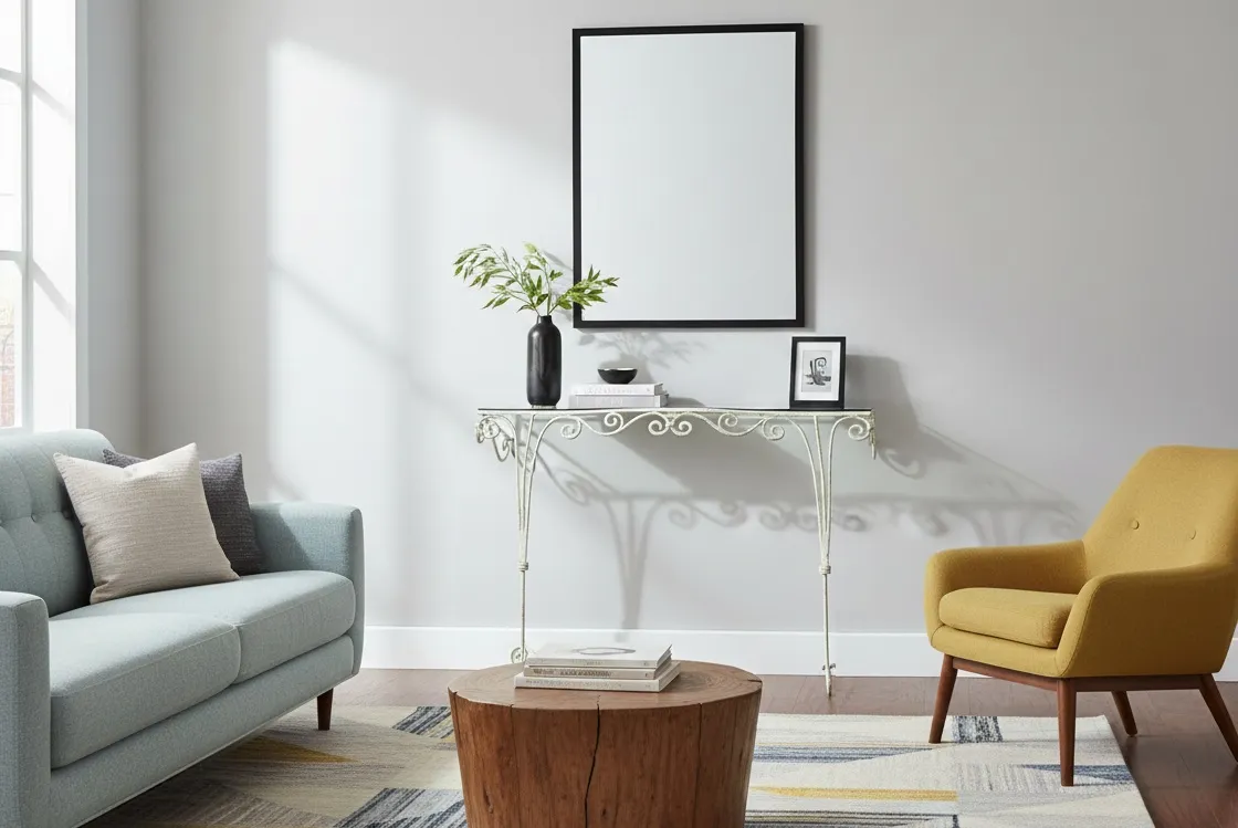 consola antigua con decoración minimalista y detalles