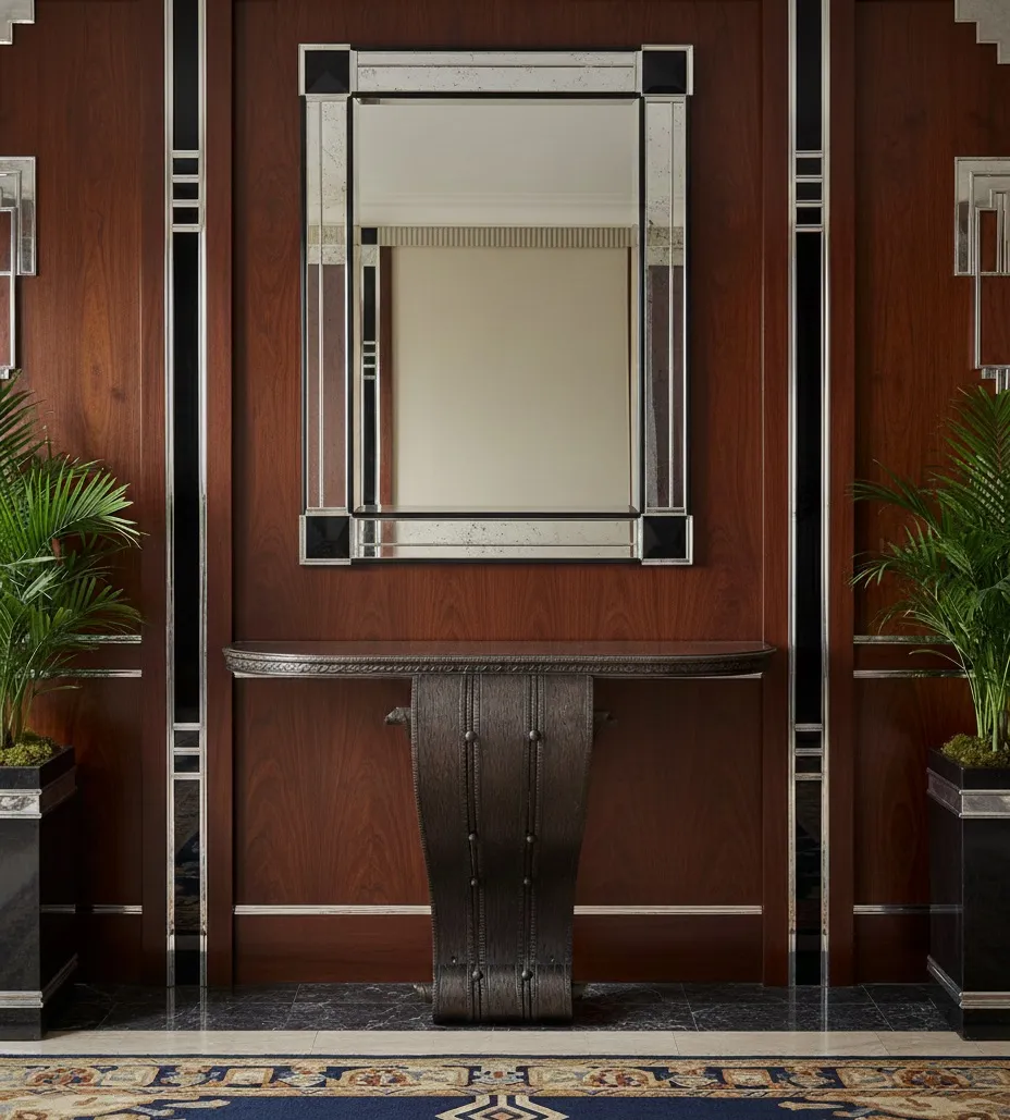 Consola antica in stile Art Deco con specchio