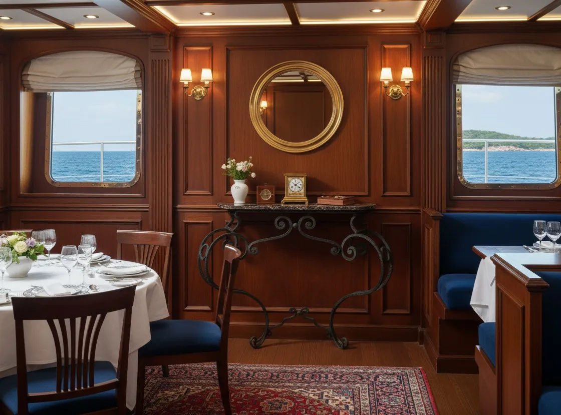 Ansicht einer antiken eleganten Konsole mit Art Nouveau Details in einer gemütlichen Umgebung