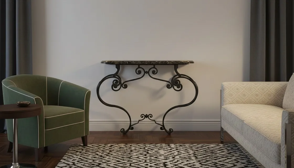 console ancienne avec design incurvé élégant et pieds décoratifs