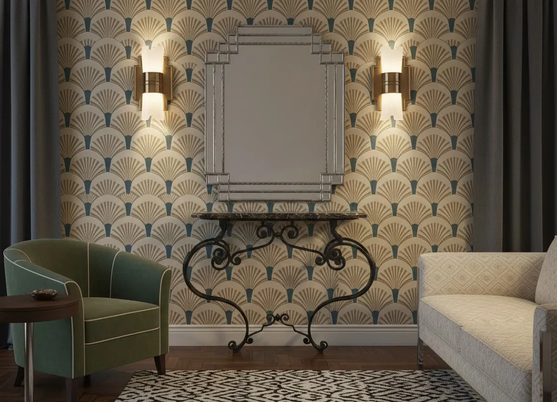 antike Konsole im Art Nouveau-Stil mit Spiegel und Licht