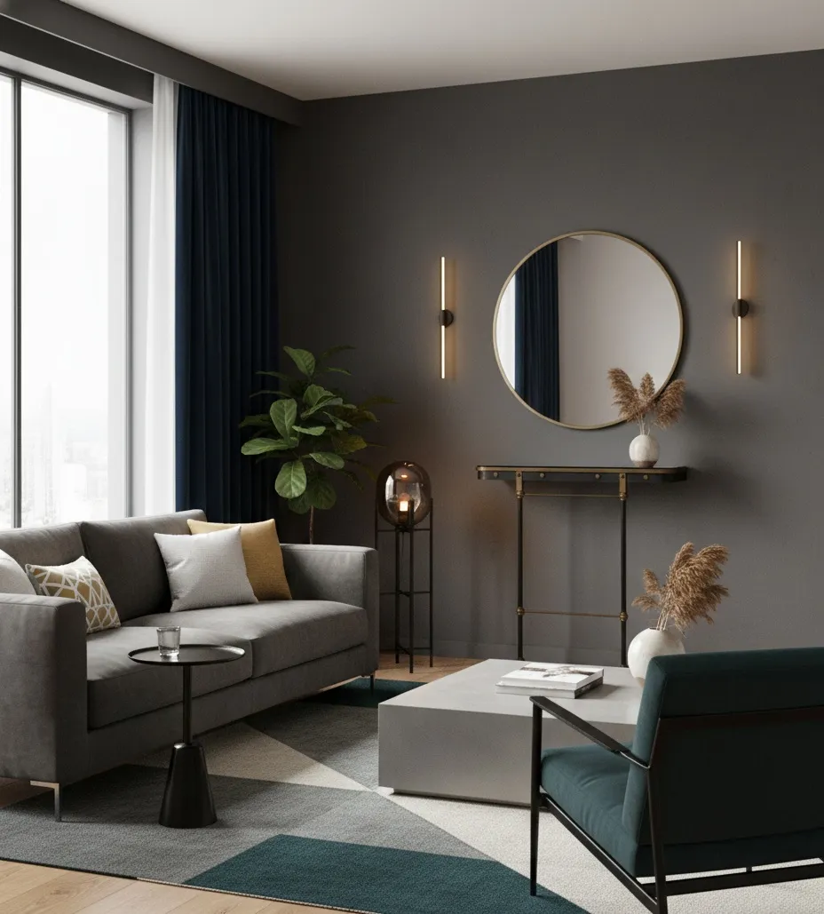 पुरानी कंसोल आर्ट डेको गोल दर्पण के साथ