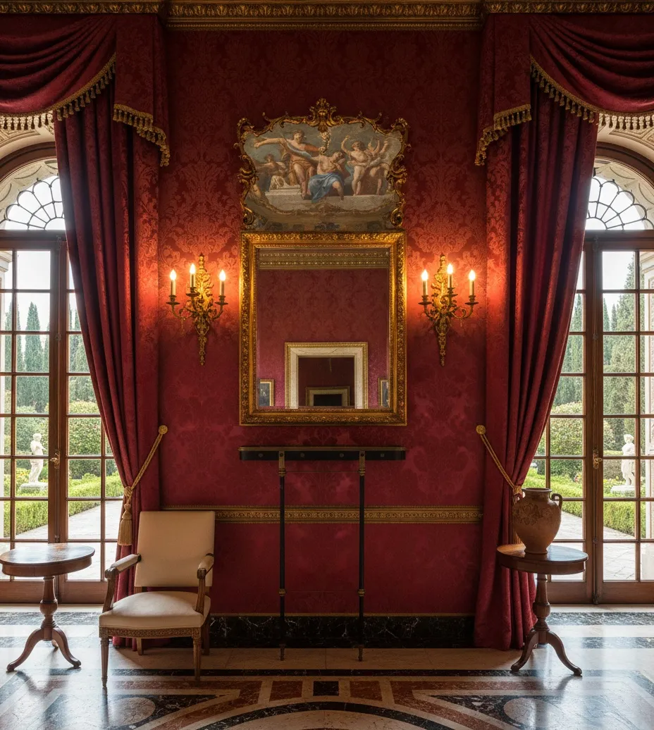 antique console in elegant room with Art Deco style