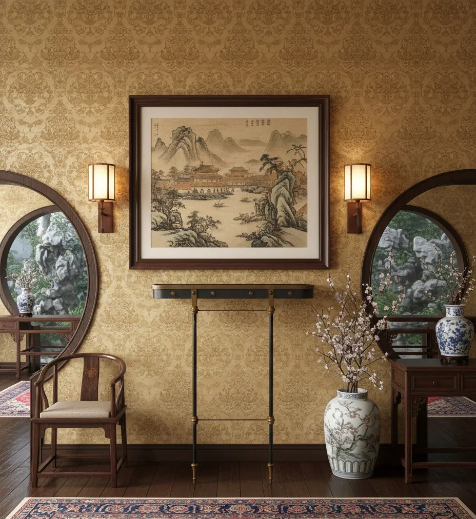 antique decorative console with art deco design in elegant room