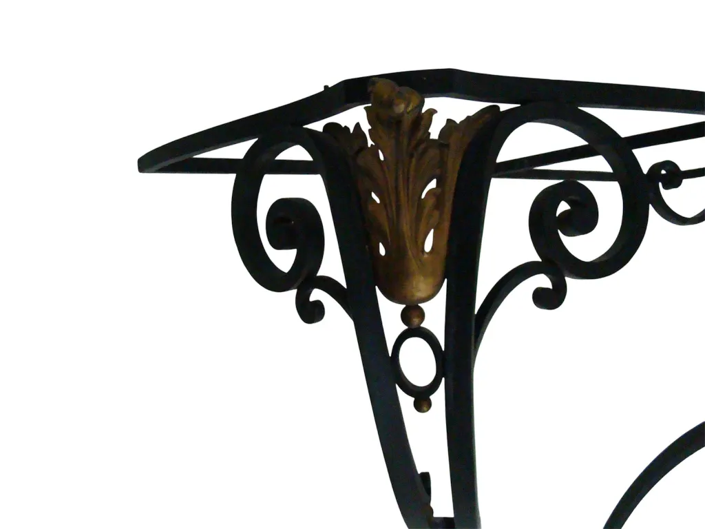 Detailed view of an antique console with attractive decorations