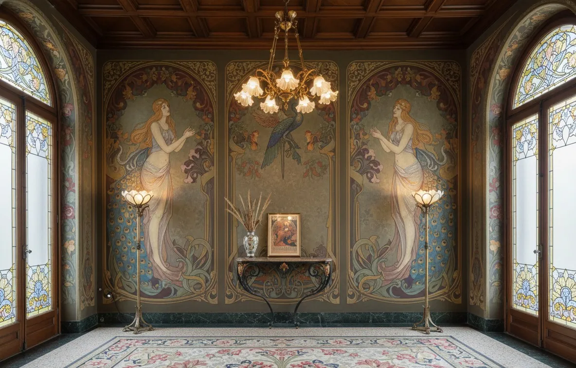 consola antiga com decoração detalhada e ambiente elegante.