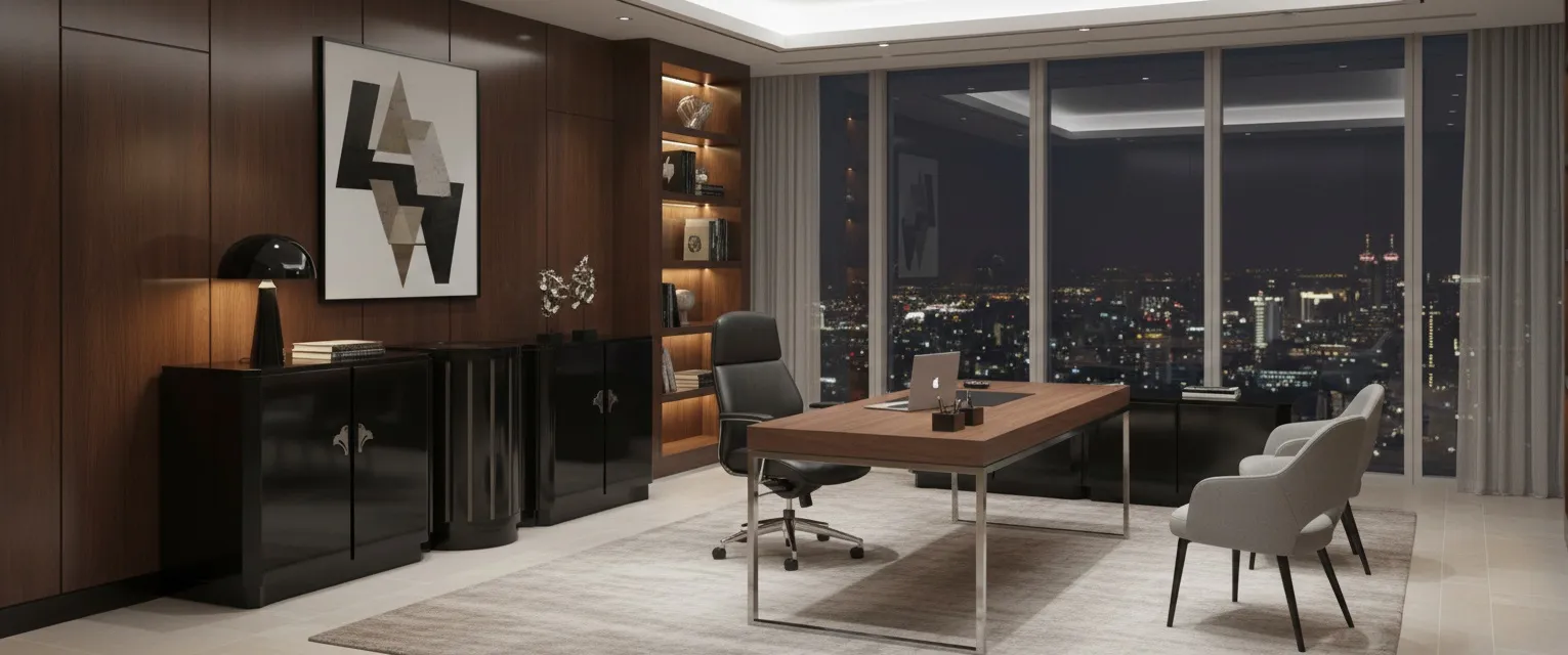 credenza antica Art Deco in un ufficio moderno