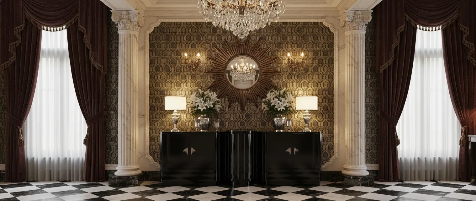 schwarze antike anrichte art deco in eleganter umgebung