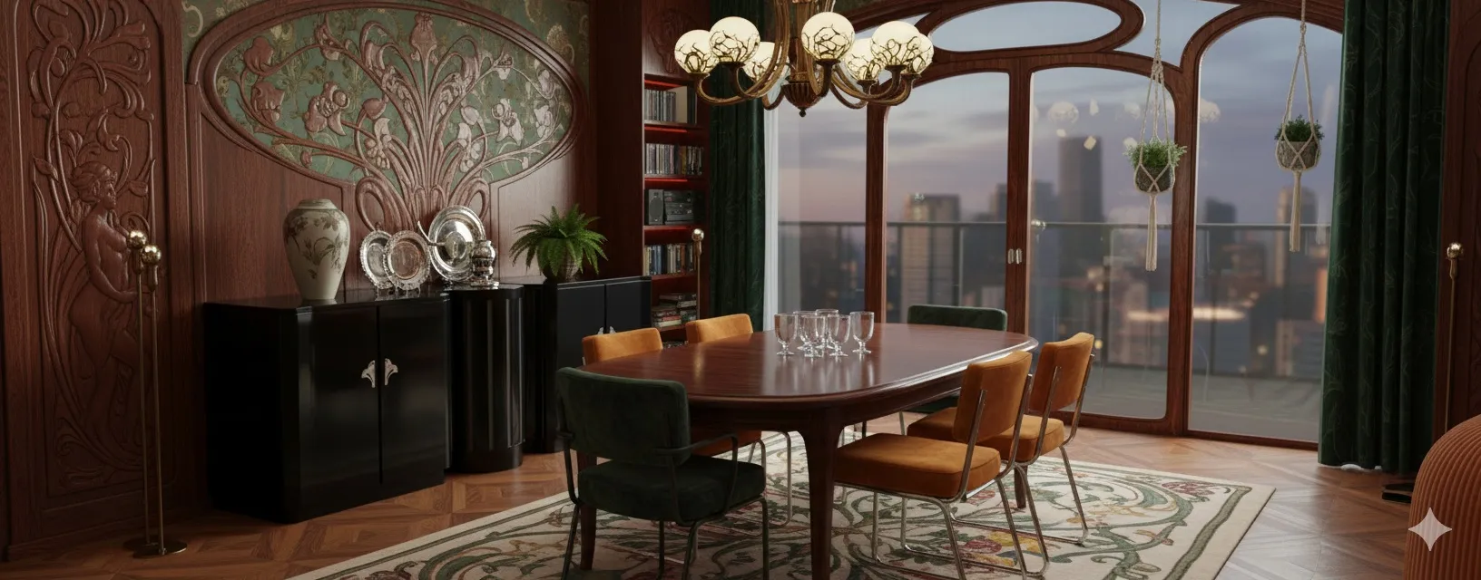 credenza antica in stile Art Deco in un ambiente elegante