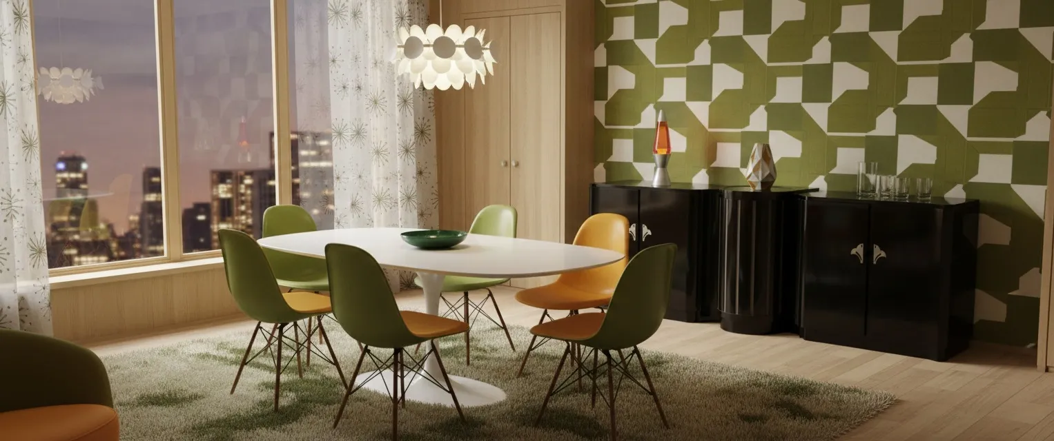 Credenza antica in un contesto moderno con colori vivaci