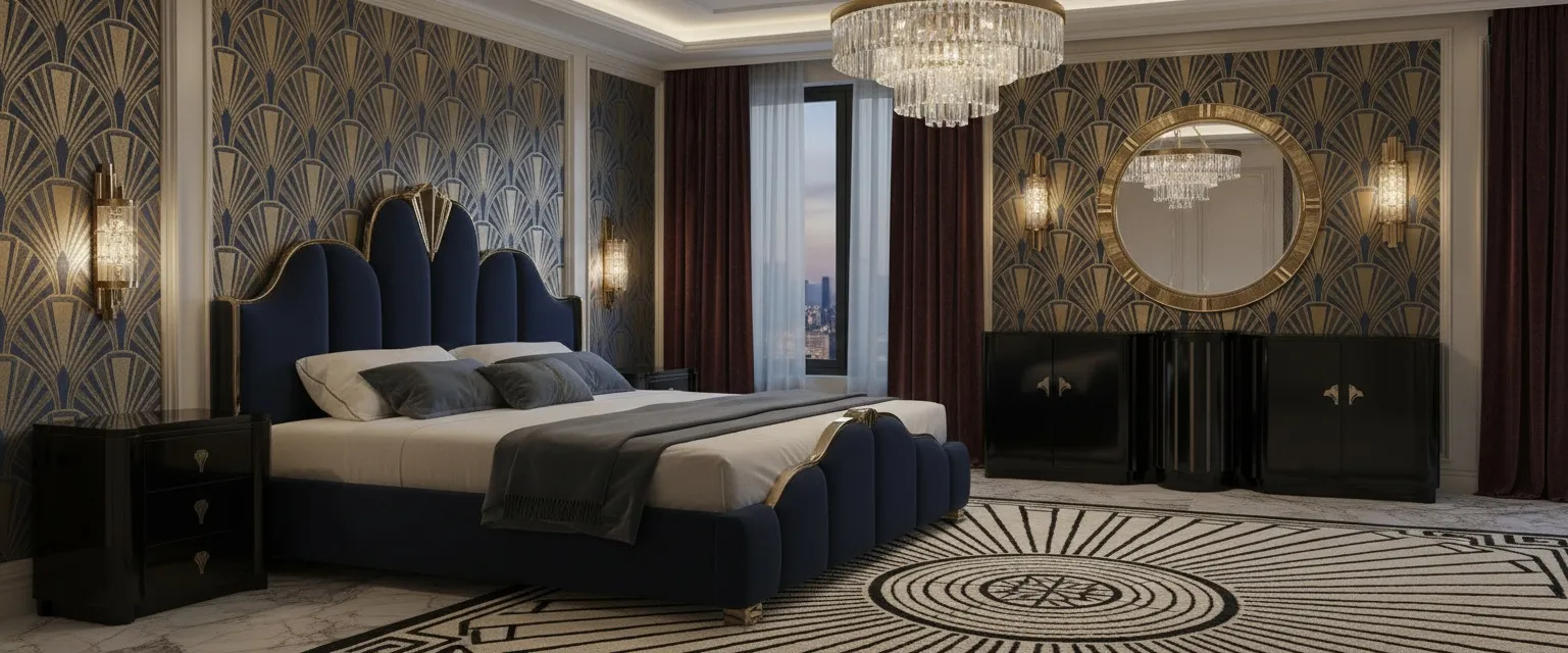 aparador antigo em um ambiente elegante com lâmpadas e detalhes decorativos