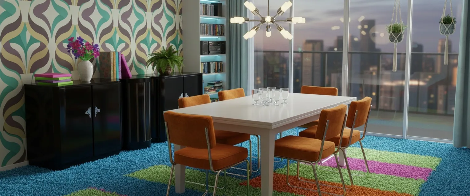 vaisselier ancien art deco avec décoration colorée