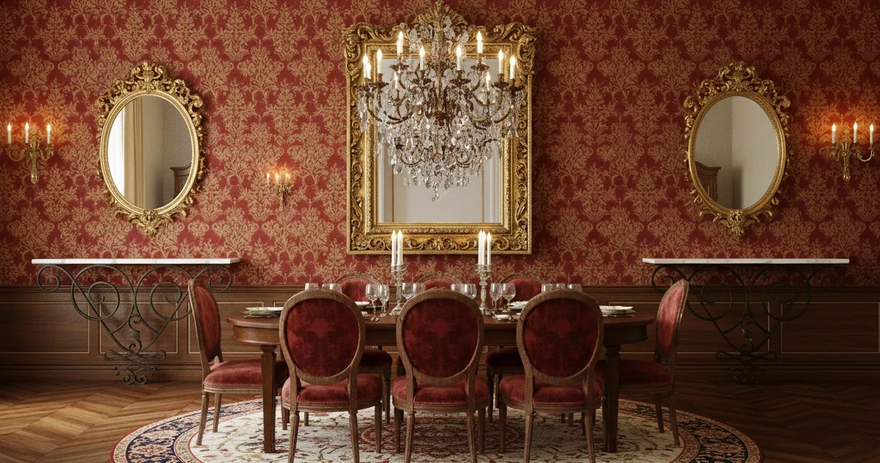 Vista di due consolle antiche in una sala da pranzo elegante