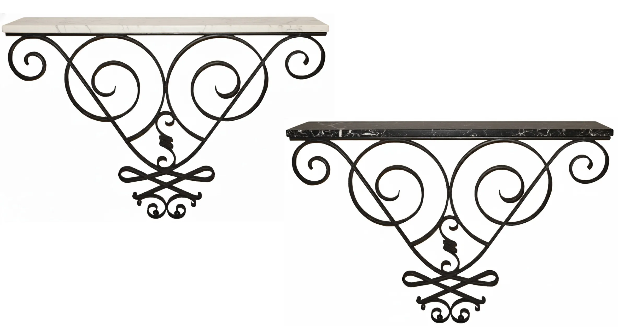 dos consolas antiguas con diseño elegante y detalles decorativos