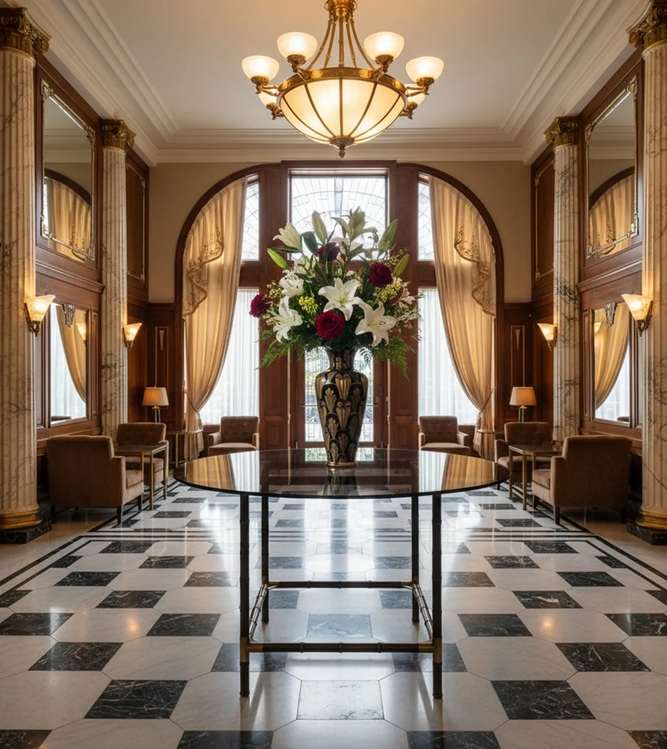 tavolo da pranzo antico per 4 persone in un ambiente elegante con fiori