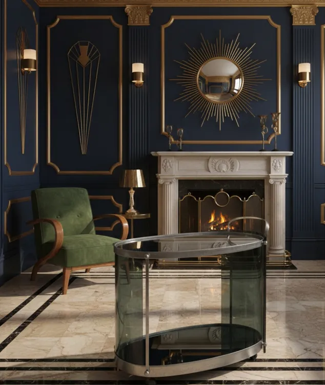 antique cocktail trolley with elegant design in living room