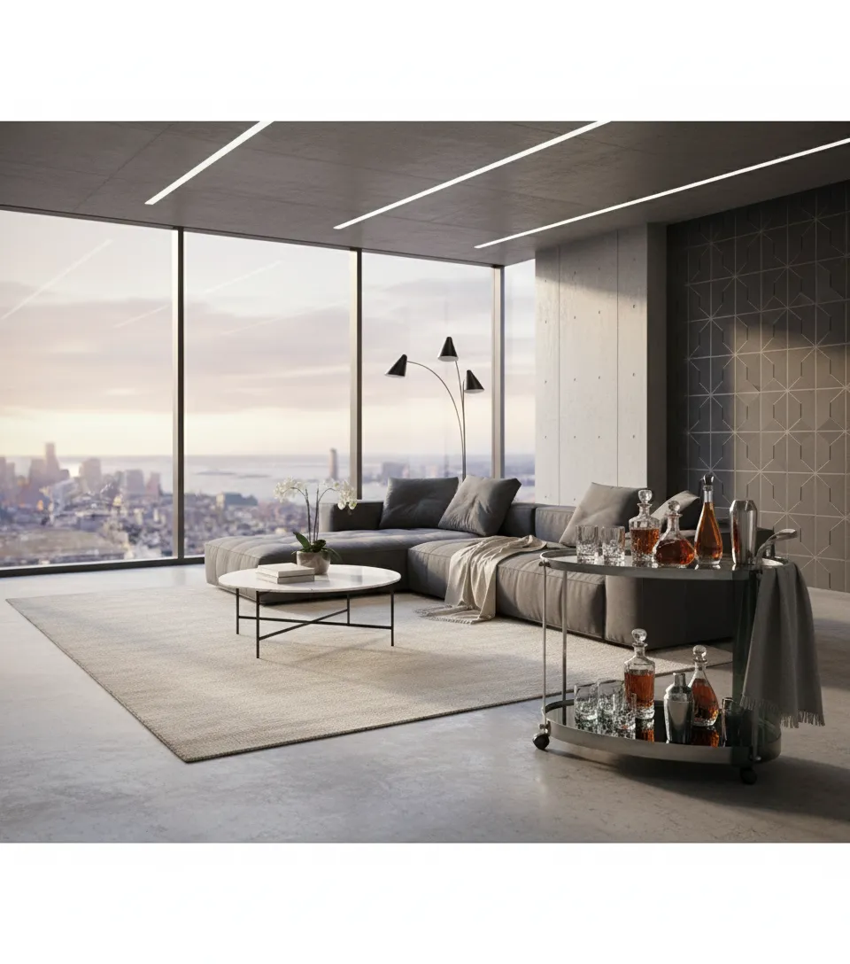 古いバーカートFontana Arteボトルとグラス付き