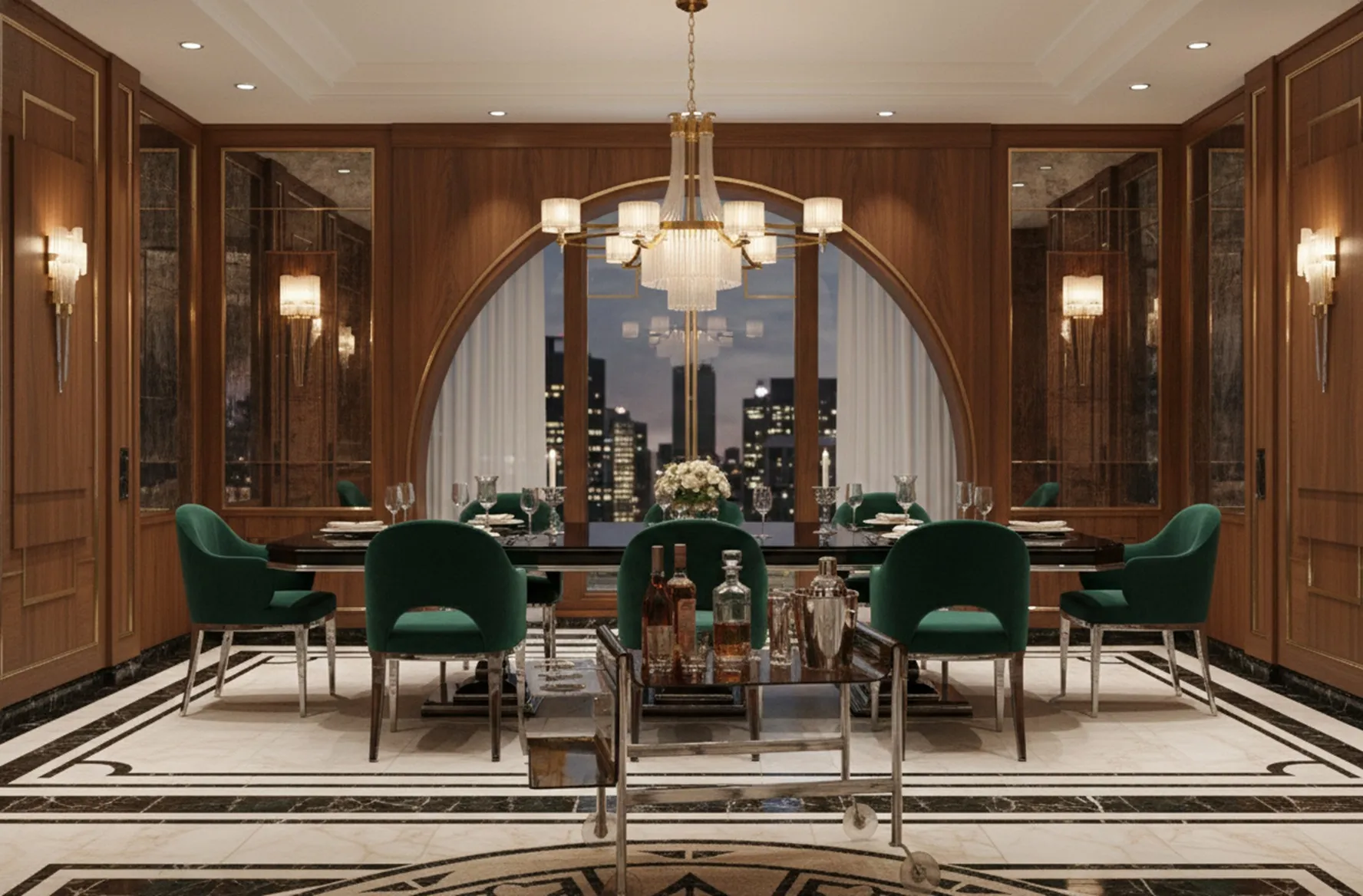 chariot-bar ancien des années 60 avec bouteilles dans un cadre élégant