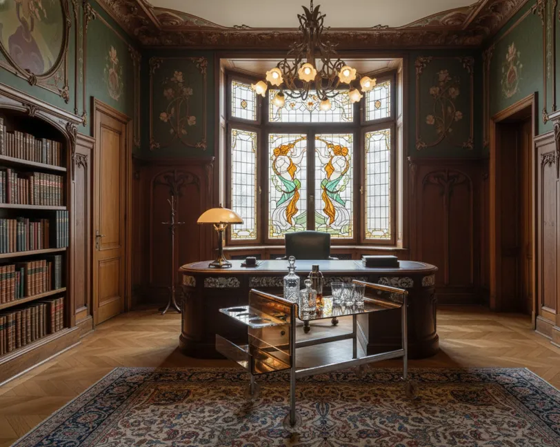 античная тележка для коктейлей 60-х годов с бутылками и стаканами