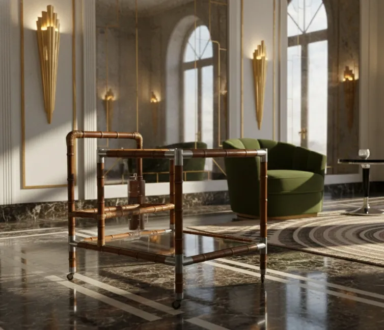 antiker cocktailwagen mit eleganten Linien in einem stilvollen Salon