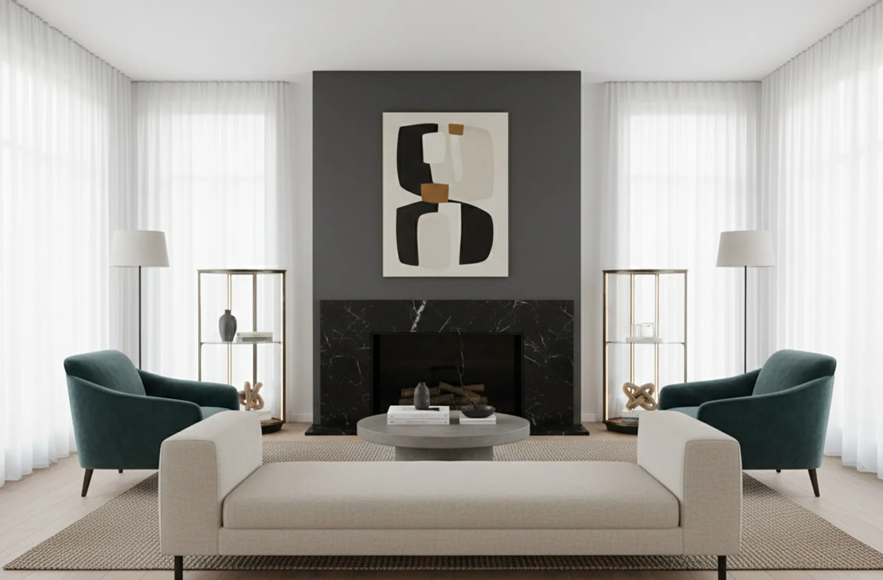 duas vitrines antigas art deco em uma sala moderna