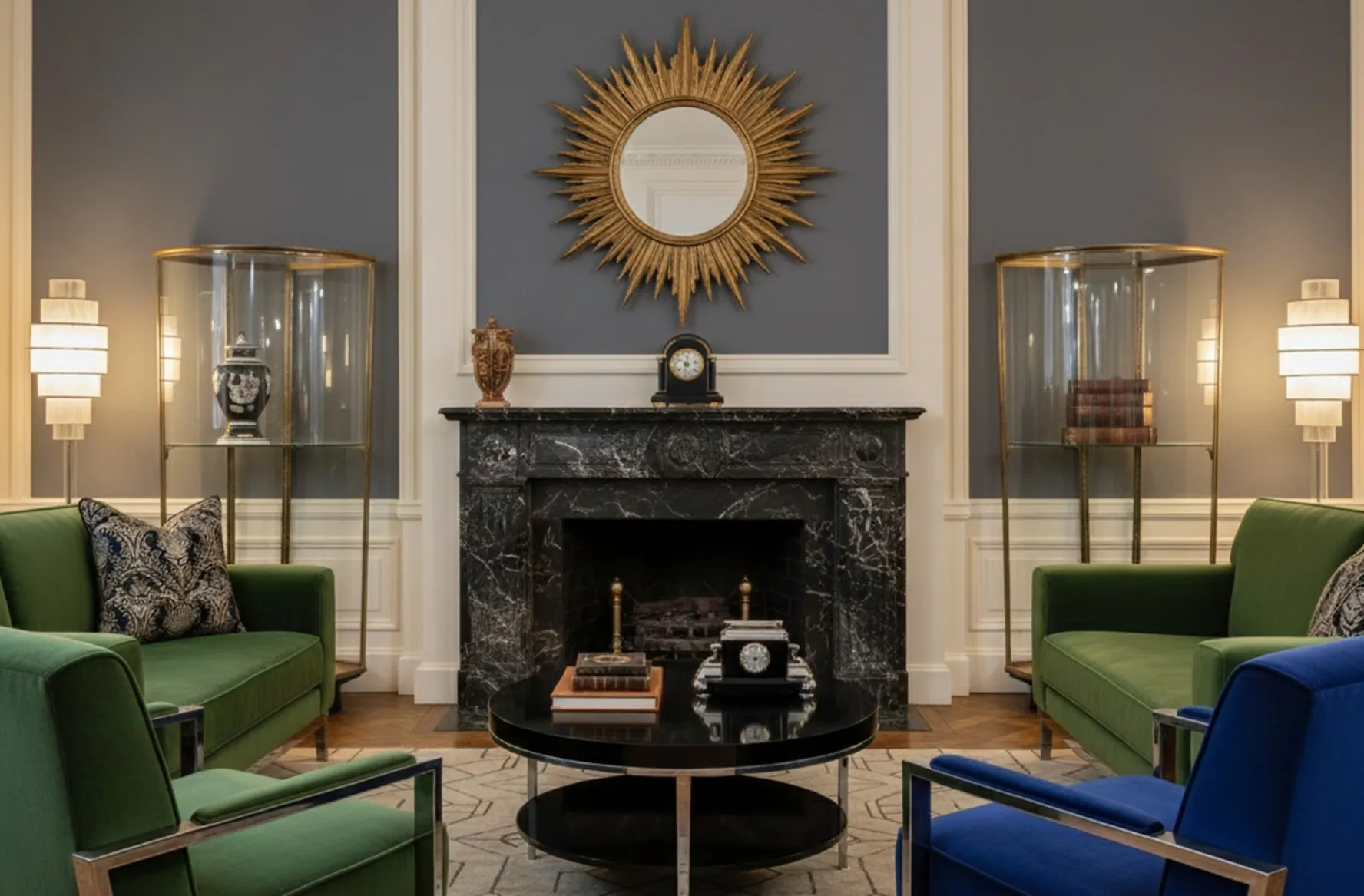 due vetrine antiche art deco in un ambiente elegante