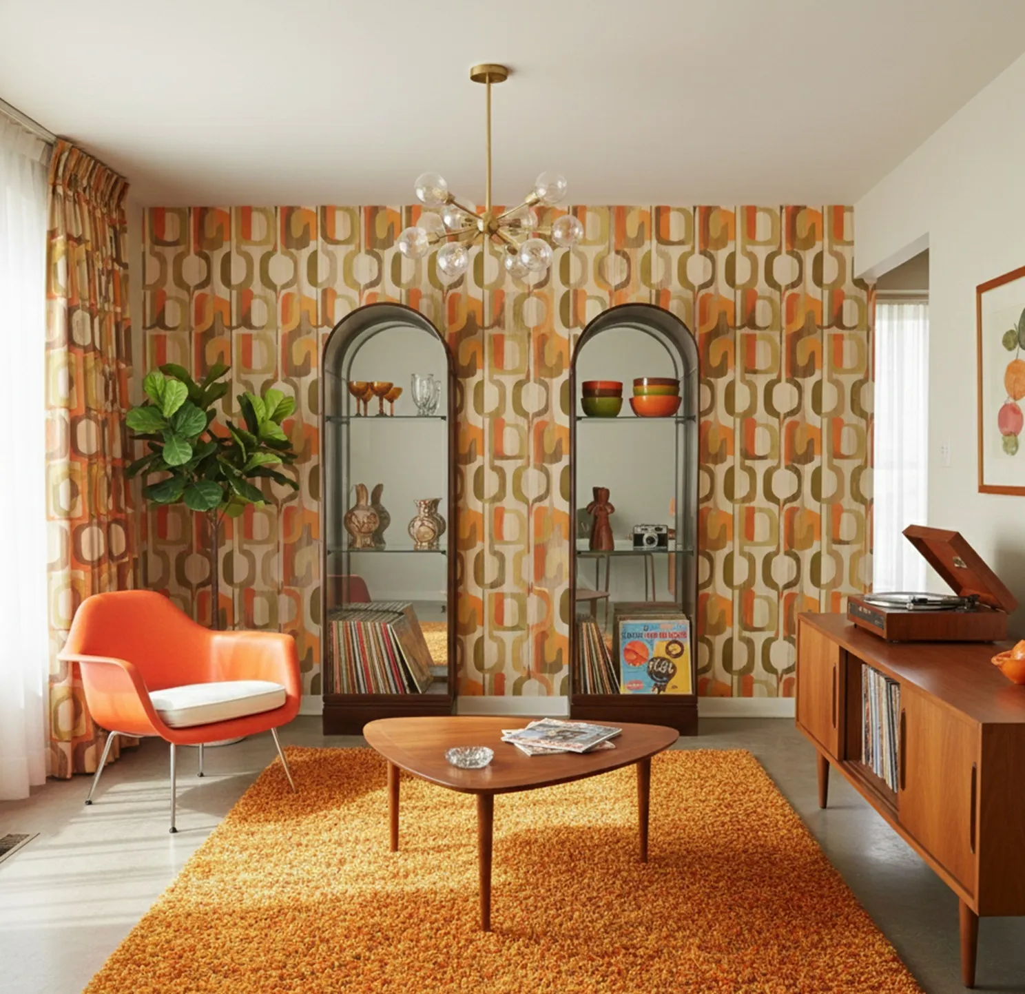 two antique display cabinets in a stylish home setting