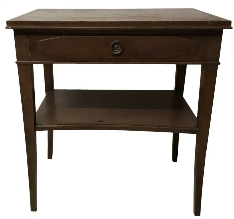 Antique bedside table by André Arbus with a simple elegant design, featuring a drawer and a lower shelf.