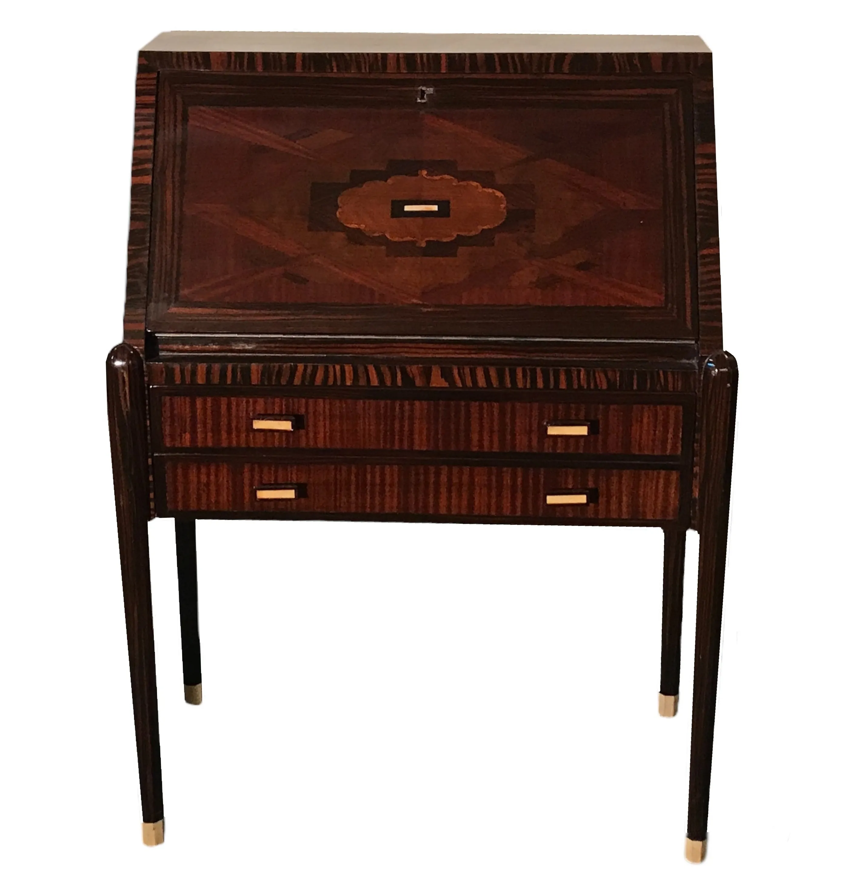 antique desk with drawers in a simple setting