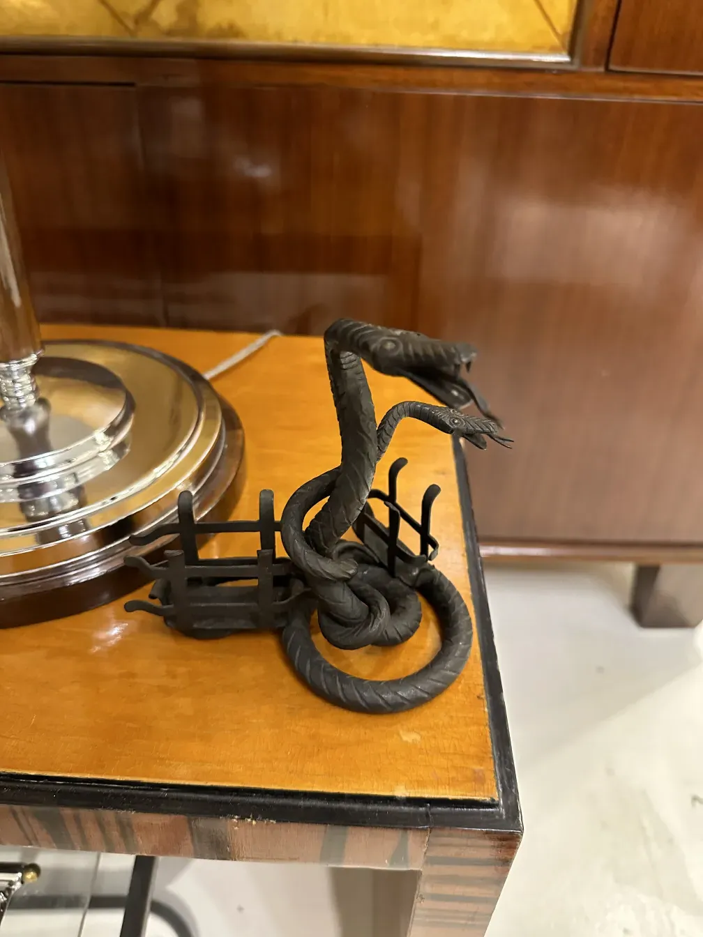 decorative antique card tray featuring snake designs