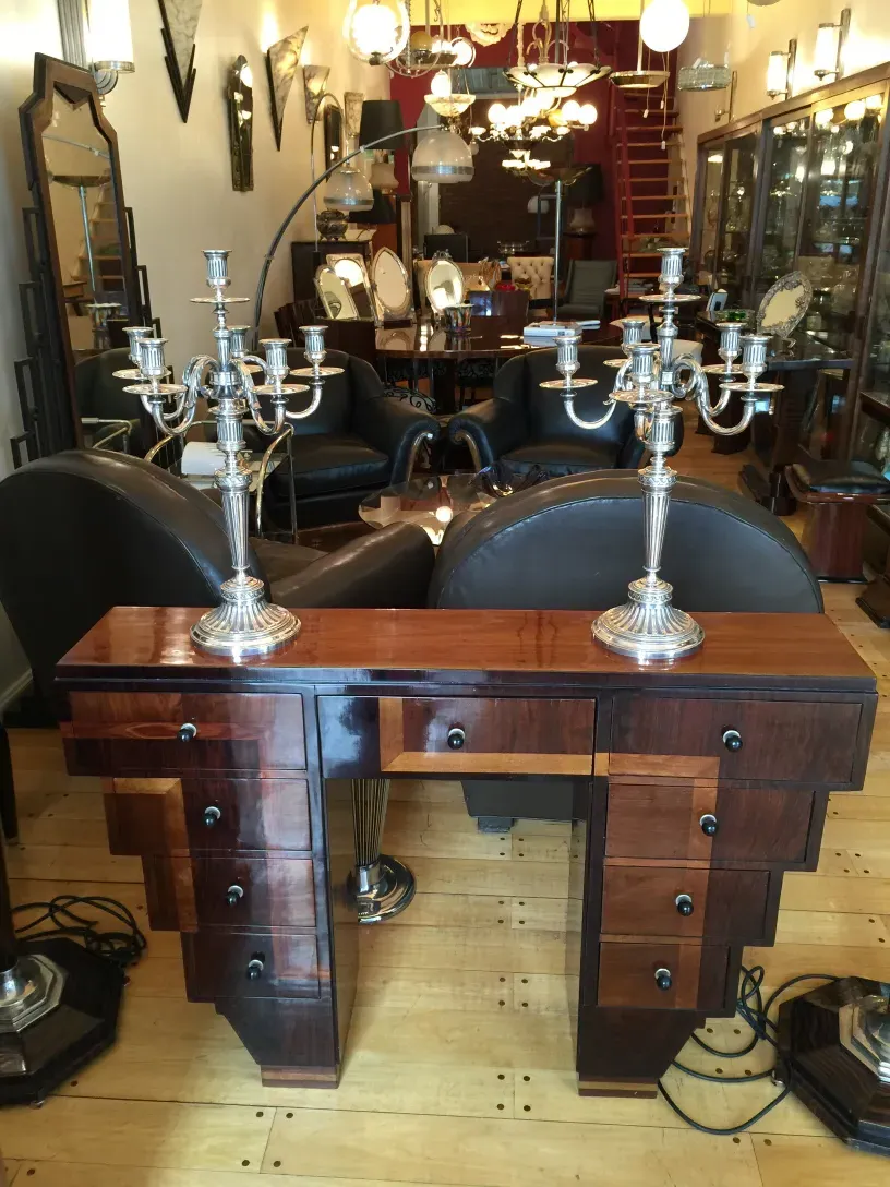 antique console with decorative drawers
