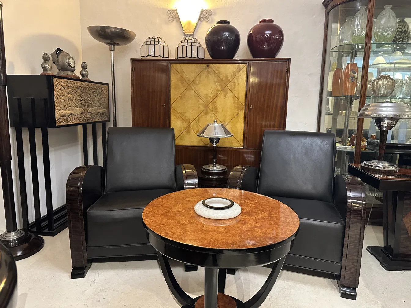 antique bookcase with art deco design and elegant decor